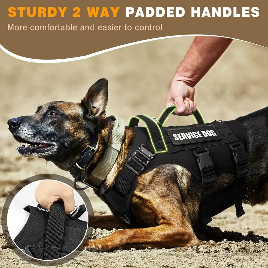 Service Dog Vest Harness for Large Dog, Tactical Working MOLLE Vest with 10 Pet Patches,