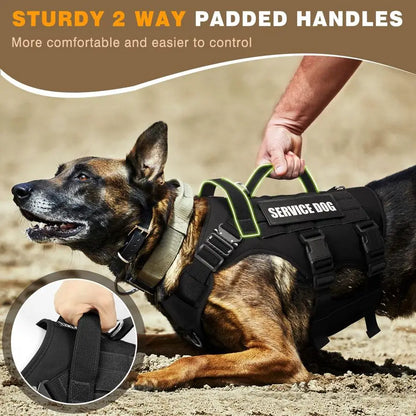 Service Dog Vest Harness for Large Dog, Tactical Working MOLLE Vest with 10 Pet Patches,